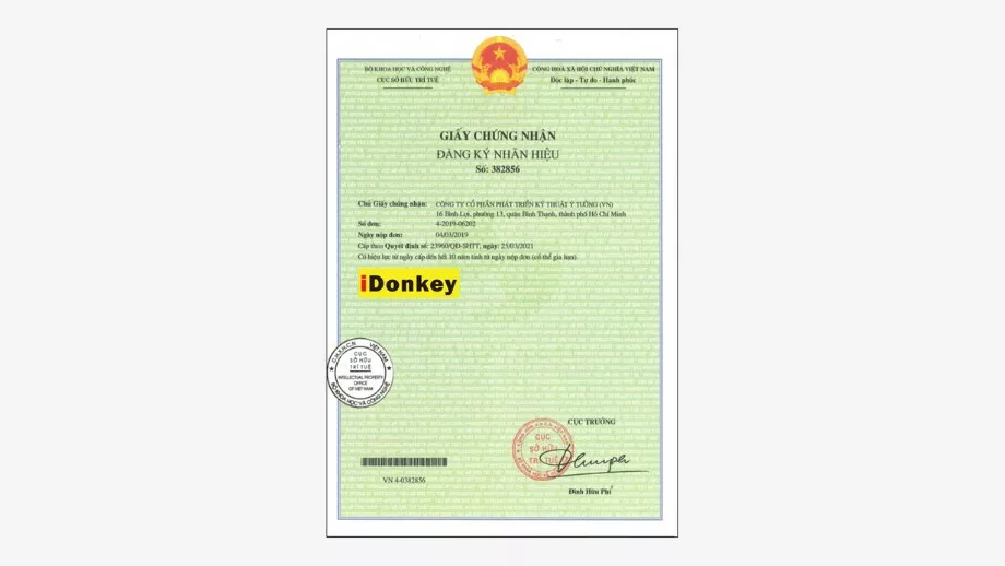 "iDonkey" 商標登録証明書