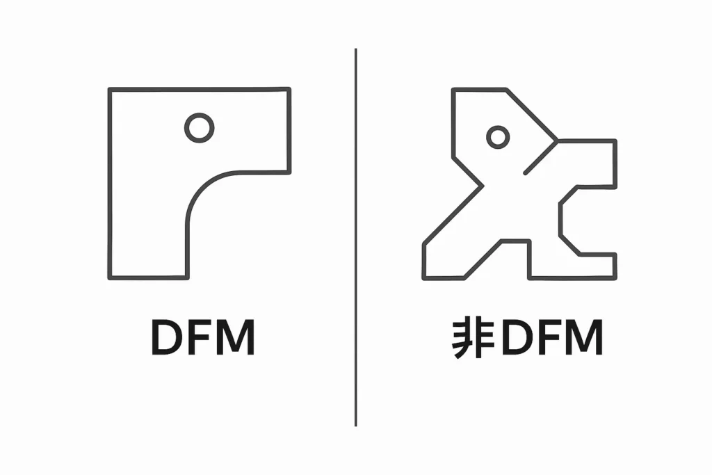 【初心者向け】OEM設計におけるCAD図面の基本と準備|前編 2 DFM設計と非DFM設計の比較図