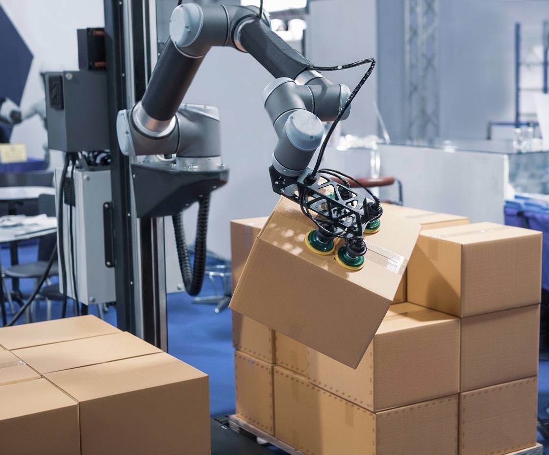 Cobot palletizing is a flexible and space-saving automation solution designed for low to medium throughput palletizing applications where human-robot collaboration is required. Unlike traditional industrial robots, collaborative robots are equipped with advanced safety features that allow them to operate alongside workers without extensive safety fencing.

IDEA’s cobot palletizing systems are ideal for manufacturers seeking a fast return on investment, simple installation, and easy operation. These systems are especially suitable for frequent product changes, limited floor space, and operations transitioning from manual palletizing to automation. With intuitive programming and compact design, cobot palletizing provides a practical entry point into automated palletizing.